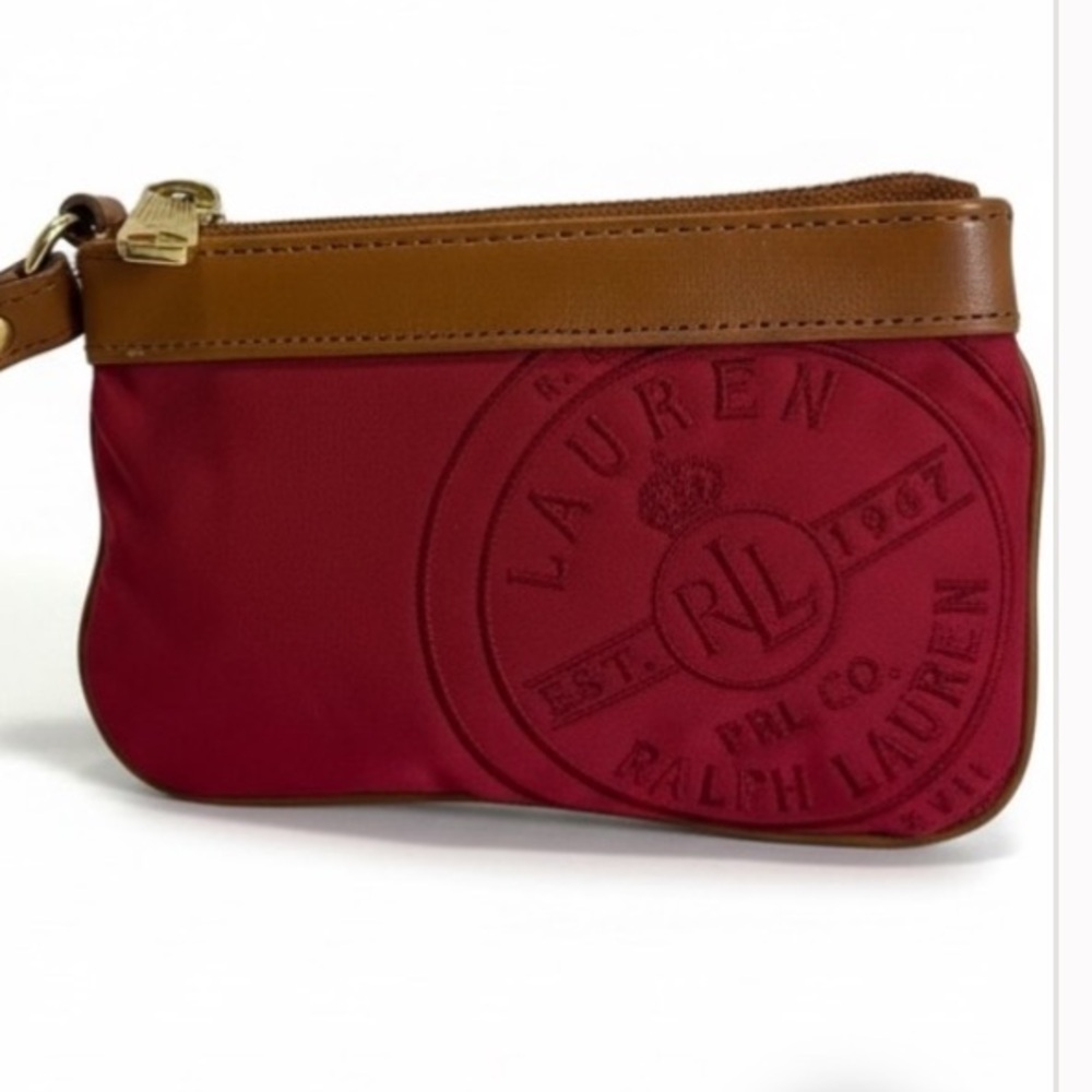 Ralph Lauren Red Wristlet with Brown Trim and Strap
